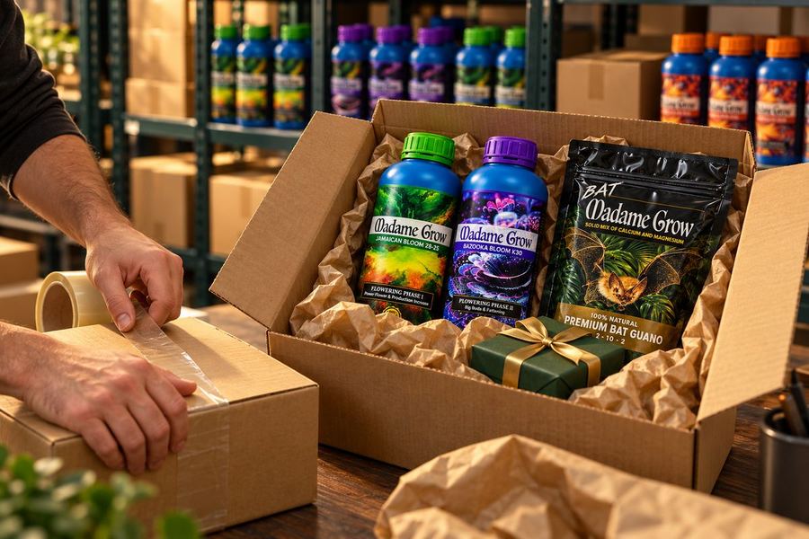 Eine Bestellung mit Geschenk wird verpackt