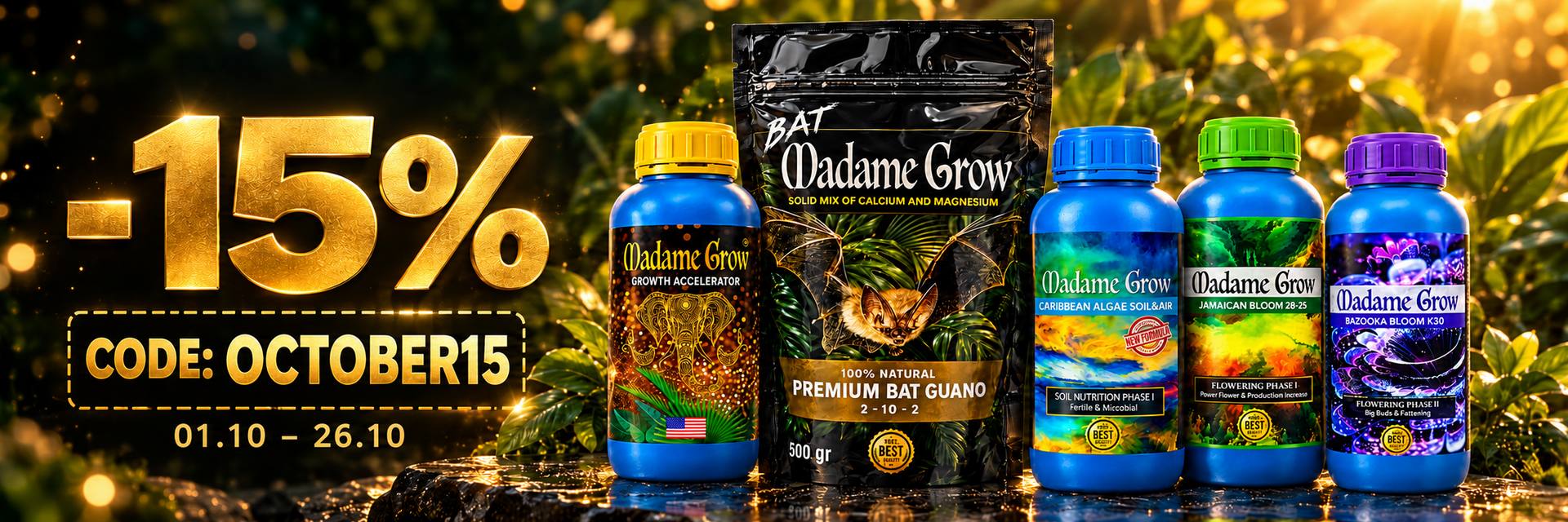 -15% en fertilizantes Madame Grow con el código OCTOBER15
